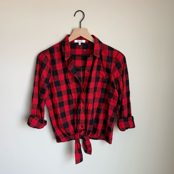 Madewell Tops - New Madewell Crop Tie Plaid Button Down
